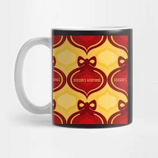 Season’s Greetings in classic red and golden repeating pattern Mug